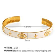 1 件不锈钢 18K 多层珍珠珐琅手镯，简约设计，时尚适合派对、约会、办公室佩戴 - 金黃色 - 查看 16