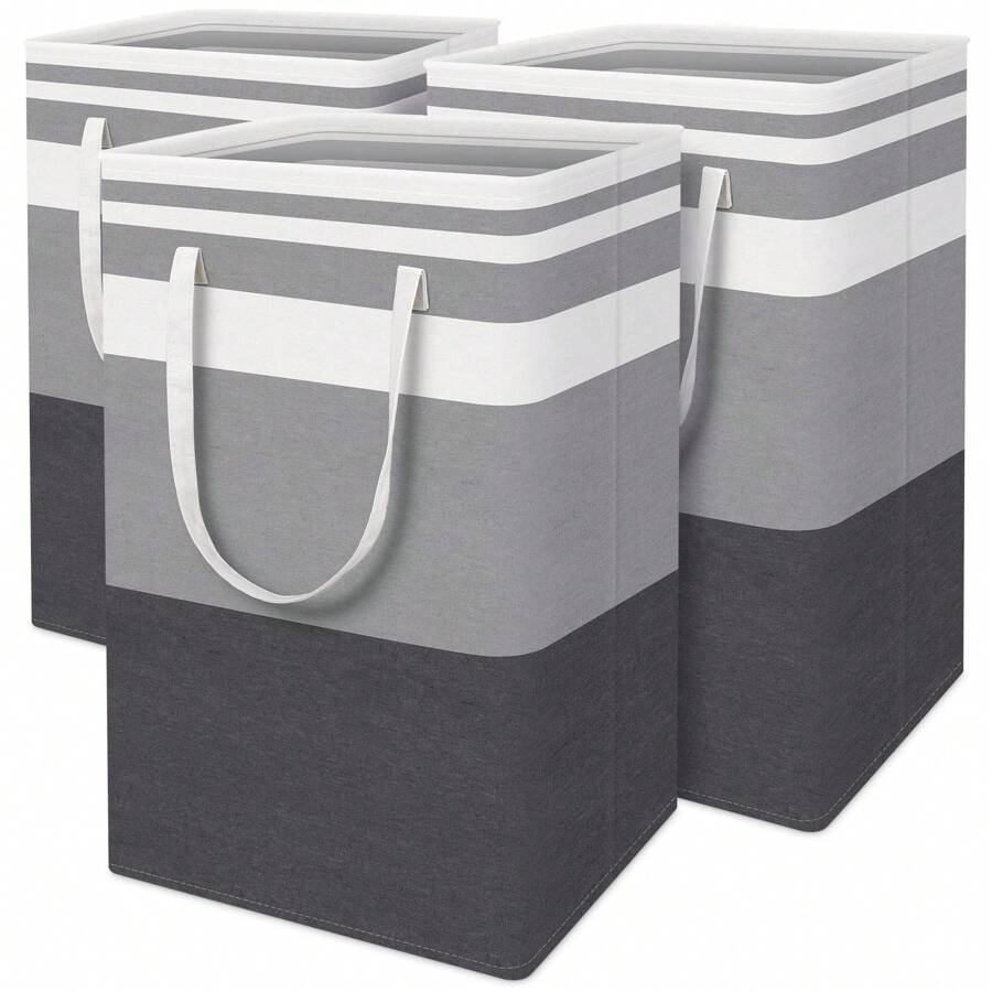 Oaoleer 2pcs Large Laundry Basket, Waterproof, Freestanding Laundry Hamper, Collapsible Tall Clothes Hamper With Extended Handles For Clothes Toys In The Dorm And Family - 3pcs-灰色-75L - 查看 1