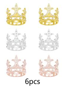 6 pièces Mini couronnes en métal de princesse, décorations de gâteau et fournitures de fête, faveurs et décorations de fête, ensemble avec coiffure festive