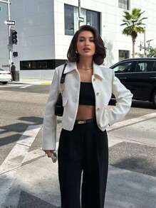 Women's New Short Jacket, Coarse Woolen, Simple And Fashionable, Symmetrical Pocket Texture, Small Fragrant Style Jacket - White - View 4