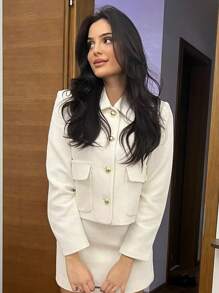 Women's New Short Jacket, Coarse Woolen, Simple And Fashionable, Symmetrical Pocket Texture, Small Fragrant Style Jacket - White - View 9