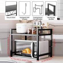 1 件可调节金属微波炉架，可扩展厨柜架子储物架，碳钢微波炉支架，用于厨具和餐具储存 - 黑色 - 查看 8