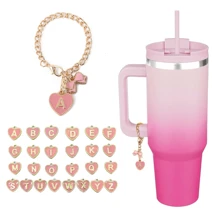 适用于 30 盎司和 40 盎司杯子的配件，包括一个带把手的粉色心形蝴蝶、吸管盖和配套的杯牌（26 个粉色字母 A-Z），母亲节礼物，返校用品 - 粉紅色蝴蝶 - 查看 2