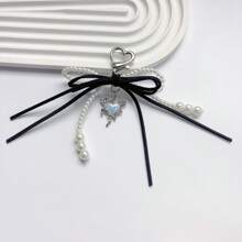 心形钥匙扣 - 手工打结设计，配蝴蝶结吊坠合金材料 - 适用于包包和背包配件伴娘礼物蝴蝶结 Y2K 配件 - 黑色 - 查看 1