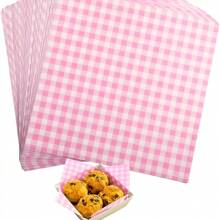 200pcs/Pack 7-Inch Pink Plaid Parchment Paper Sheets, Pre-Cut Non-Stick Grease-Proof Wax Paper For Baking, Sandwiches, Burgers, Fries, Cakes - Multipurpose Wrapping Paper, Suitable For Christmas, Halloween, Thanksgiving, St. Patrick's Day - Multicolor - View 1