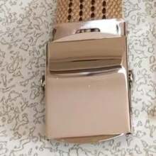 男女通用帆布腰带，适合青少年、学生、军事训练，休闲编织格纹波西米亚涤纶腰带，四季皆宜 - 杏色 - 查看 5