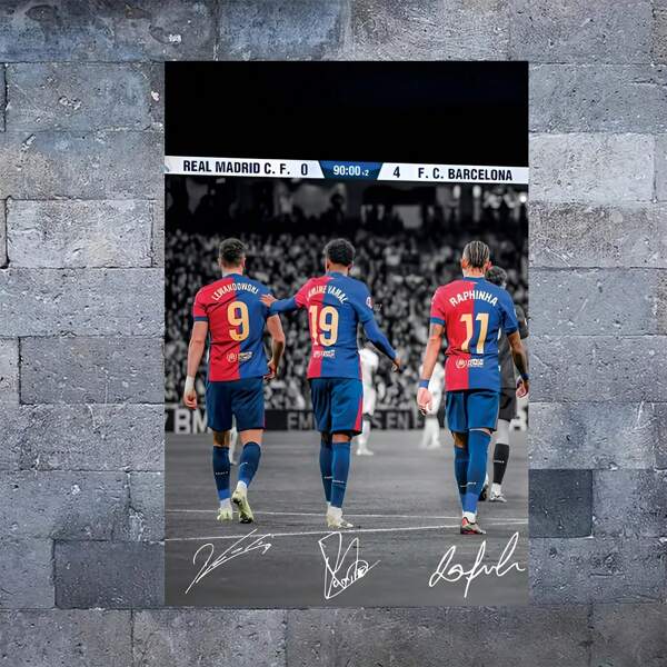 Impresión en lienzo de famosos futbolistas, 18x12 pulgadas, arte de pared sin marco, y partido del FC Barcelona, decoración con tema deportivo para dormitorio, sala de estar, oficina, cafetería