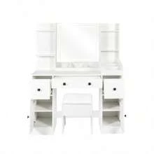 Vanity Desk With Mirror And Lights Makeup Desk With Drawers And Cabinet Vanity Table With Led Light Big Makeup Table