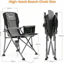 Portable Camping Chairs For Adults With Padded Hard Armrest, Sturdy Folding Camping Chair With Cup Holder, Storage Pockets Carry Bag Included, Support To 300 Lbs - 灰色 - 查看 3