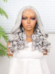 (米色、灰色)13X4 蕾丝前假发，日本进口婴儿发合成纤维，26 英寸黑色直发合成纤维耐热假发弹力网帽，适合各种人种日常聚会，高品质女士自然美丽合成柔软假纤维头发