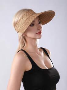 Beach Straw Sun Hat For Women Crochet Frayed Floppy Bucket Hat Wide Brim Sun Protection Straw Hat - A - View 12