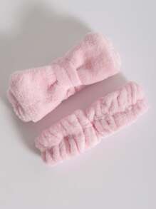 3 件套，1 个头带和 2 个腕带，现代涤纶蝴蝶结装饰面部化妆头带和腕带 - 粉色 - 查看 1