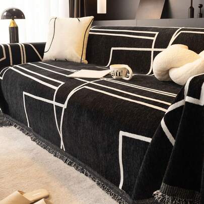 【沙发套】可机洗沙发套 - 现代黑白涤纶面料，适用于单人至四人沙发 - 完美适用于客厅、卧室、办公室装饰