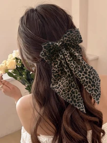 1pc Women Bowknot Ribbon Hair Clip, Daily Wear Accessories (Leopard/Floral Print Random)