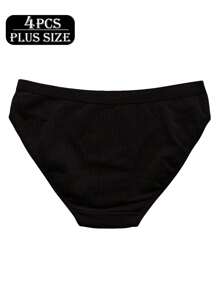 4 件大码女士纯色内裤，高弹力舒适透气亲肤低腰低腰低腰内裤 - 彩色 - 查看 5