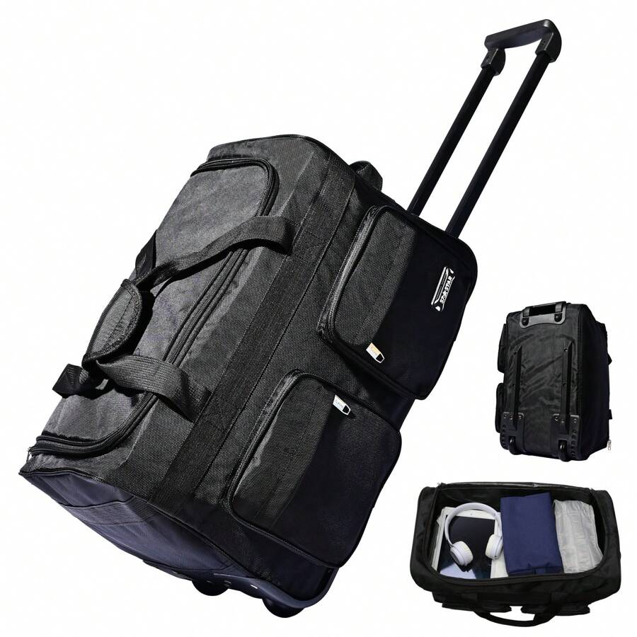 ¡La solución perfecta para decir adiós a los problemas con el equipaje! Bolsas de equipaje con ruedas de varios tamaños, de color negro, portátiles y extraíbles, prácticas y multifuncionales