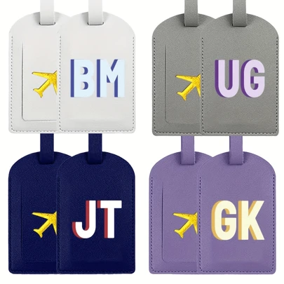 2pcs Customized PU Leather Luggage Tags, With Privacy Cover, Personalized Travel ID Labels, Casual Style Baggage Identifier, Ideal Wedding & Christmas Gifts, Portable, Multifunction, Lightweight, Colorful, Cute, Adorable, Contracted, Funny, Kawaii, Y2K, Minimalist, Commuting, Business Casual, Basics, Custom, Customized, Back To School, For Office, For School,Travel Gift, Travel Gift For Family,New Year Glamour