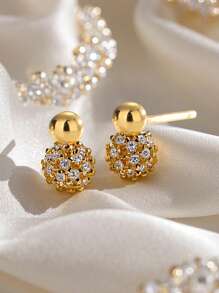 Artepollo A Pair Of 925 Silver Hypoallergenic Flower Ball Stud Earrings, Set With Sparkling Cubic Zirconia. Perfect For Wearing At Weddings, As A Wedding Gift, Party Favors, Birthday Gifts, Or Anniversary Presents.