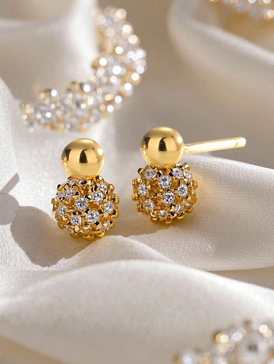 Artepollo A Pair Of 925 Silver Hypoallergenic Flower Ball Stud Earrings, Set With Sparkling Cubic Zirconia. Perfect For Wearing At Weddings, As A Wedding Gift, Party Favors, Birthday Gifts, Or Anniversary Presents.
