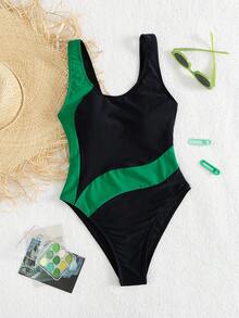 Women's Vacation Beach Colorblock Splicing One-Piece Swimsuit