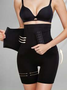女士高腰塑身收腹短裤内裤带扣塑身瘦身紧身平腹提臀提臀塑身腰部束腿控制内衣 - 黑色 - 查看 3
