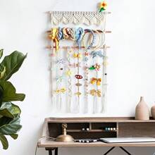 1pc Macrame Wall Art, Handwoven Lace DIY Photo Wall Hanging Tapestry, Bohemian Style Hair Clip Organizer Wall Decor - Comes With 10 Small Wooden Clips