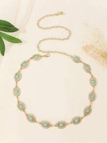 绿松石和方解石镶嵌时尚腰链，女士腰部装饰腰带，适合搭配连衣裙，欧美跨境夏季、秋季、万圣节等场合 - 金色 - 查看 15