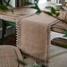 1 pezzo Runner da tavolo rustico in lino, tessuto naturale in juta con nappe per decorazione di tavoli in casa, feste, hotel e ristoranti