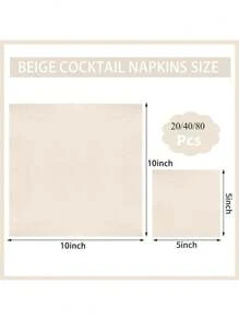20/40/80 件鸡尾酒餐巾米色餐巾一次性甜点餐巾婚礼餐巾鼠尾草绿色纸巾适用于婚礼、新娘送礼会、茶会，5 X 5 英寸 - 米色 - 查看 2