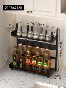 1pc Multipurpose Kitchen Countertop Spice Rack, Knife Holder, Kitchen Organizer Shelf, Suitable For Home, Kitchen And Dining Room Kitchen Items Kitchen Accessories Kitchen Tools - Black - View 15