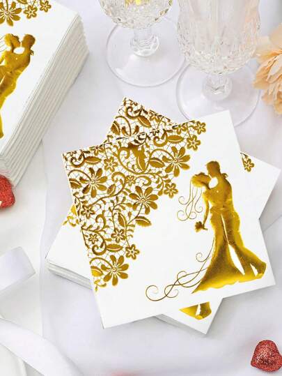 20 servilletas de oro para bodas para la recepción, servilletas para bodas de Sr. y Sra., servilletas desechables para bodas, compromiso, aniversario de boda, decoraciones para fiestas de despedida de soltera