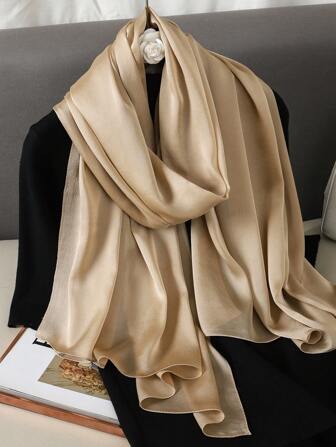 1条90*180厘米女士波西米亚风经典纯色印花围巾，时尚光滑缎面头巾，防风防晒披肩，可搭配连衣裙