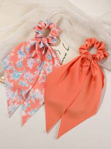 1PC/2PCS Damskie miękkie satynowe gumki do włosów z drobnymi kwiatowymi wzorami, akcesoria do włosów w stylu boho, odpowiednie do codziennego noszenia i letnich wakacji na plaży