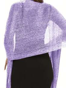 Light Purple Sparkling Metallic Shawl With Round Buckle Elegant Breathable Tassel Scarf Women's Party Banquet Dress Outside Shawl - Light Purple - View 3