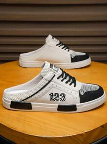 Men's Thick Sole Outdoor Slippers, Anti-Slip Casual Sports Slides, Large Size 47 Slip-On Breathable Mesh Net Men's Shoes, Lace-Up Odor Resistant Fashion Daily Work Casual Sports Sneakers - Beige - View 5