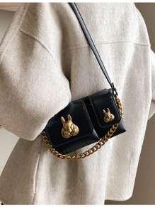 2025 New Fashion Rabbit Design Motorcycle Crossbody Bag, Women Spring Shoulder Chain Underarm Bag Stylish Sling Bag - Black - View 3