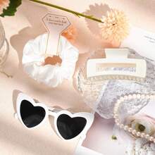 伴娘求婚礼品套装，包含方形弹性发夹和单身女郎心形眼镜，婚礼单身派对用品，情人节、母亲节、友情礼物 - 如圖 - 查看 8