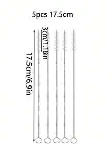 5/10/20/50 超长不锈钢清洁刷、可重复使用的吸管清洁刷、厨房清洁用品、管道清洁器、吸管清洁器，非常适合清洁玻璃硅胶金属吸管和水瓶吸管杯。