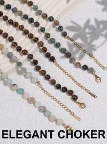 6 毫米天然石打结串珠项链、磨砂亚马逊石颈链、虎眼石颈链、优雅宝石项链、精致珠宝诞生石项链礼物 - 彩色 - 查看 9