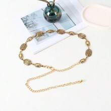 1pc Gold Tone Metal Floral Engraved Women's Waist Chain