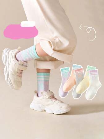 5 أزواج جوارب للأطفال/الفتيات متعددة الاستخدامات، جوارب قصيرة للأطفال بتصميم نمط ، جوارب كاجوال حلوة للرياضة، مناسبة لجميع المواسم