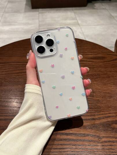 1 pezzo Custodia telefonica trasparente con motivo a cuori colorati carini, compatibile con 7/8/7p/8p/X/Xs/Xr/Xsmax/11/11pro/11promax/12/12pro/12promax/12MINI/13/13pro/13promax/13MINI/14/14pro/14plus/14promax/15/15pro/15plus/15promax/16/16pro/16plus/16promax, impermeabile, antiurto, anti-caduta, resistente ai graffi