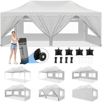 tooluck 10*20 Pop Up Canopy With 6 Sidewalls, UV 50+ And Waterproof Canopy Tent, Thickened Frame, Large Space Easy Pop Up Outdoor Canopy, Party Tents For Weddings, Beaches, Parties, Patio