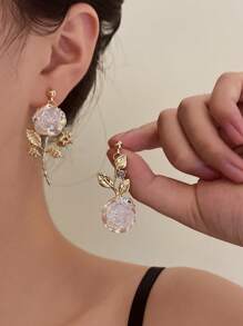 1 对金玫瑰形耳环，适合日常佩戴 - 金色 - 查看 3