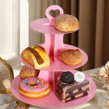 1 pieza Soporte plegable para exhibición de tartas de unicolor, para fiestas, comidas, exhibición de tartas de cumpleaños y postres - Rosa - Ver 3