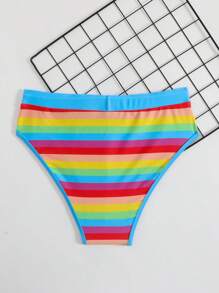 Men's Beach Vacation Casual Rainbow Stripe Drawstring Triangle Swim Trunks - Multicolor - View 3