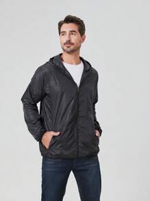 1 件男士轻质防水户外夹克，多口袋设计，防晒皮肤外套 - 黑色 - 查看 7