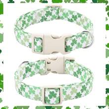 St. Patrick's Day Themed! Multiple Clover & Shamrock Print Polyester Dog Collar, Various Sizes Fit Small/Medium/Large Dogs, Suitable For Boy Dogs & Girl Dogs