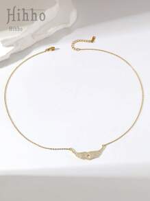 Hihho 1 pieza Collar colgante de lujo para mujer con gemas de circonita incrustadas en diseño de ala de ángel y gota de agua hueca, regalo de joyería