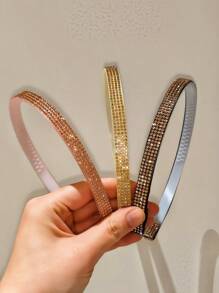 3件套 3色水钻装饰金属发箍，休闲时尚，适合女士和女孩，发箍，发圈，发饰，头饰 - 彩色 - 查看 3